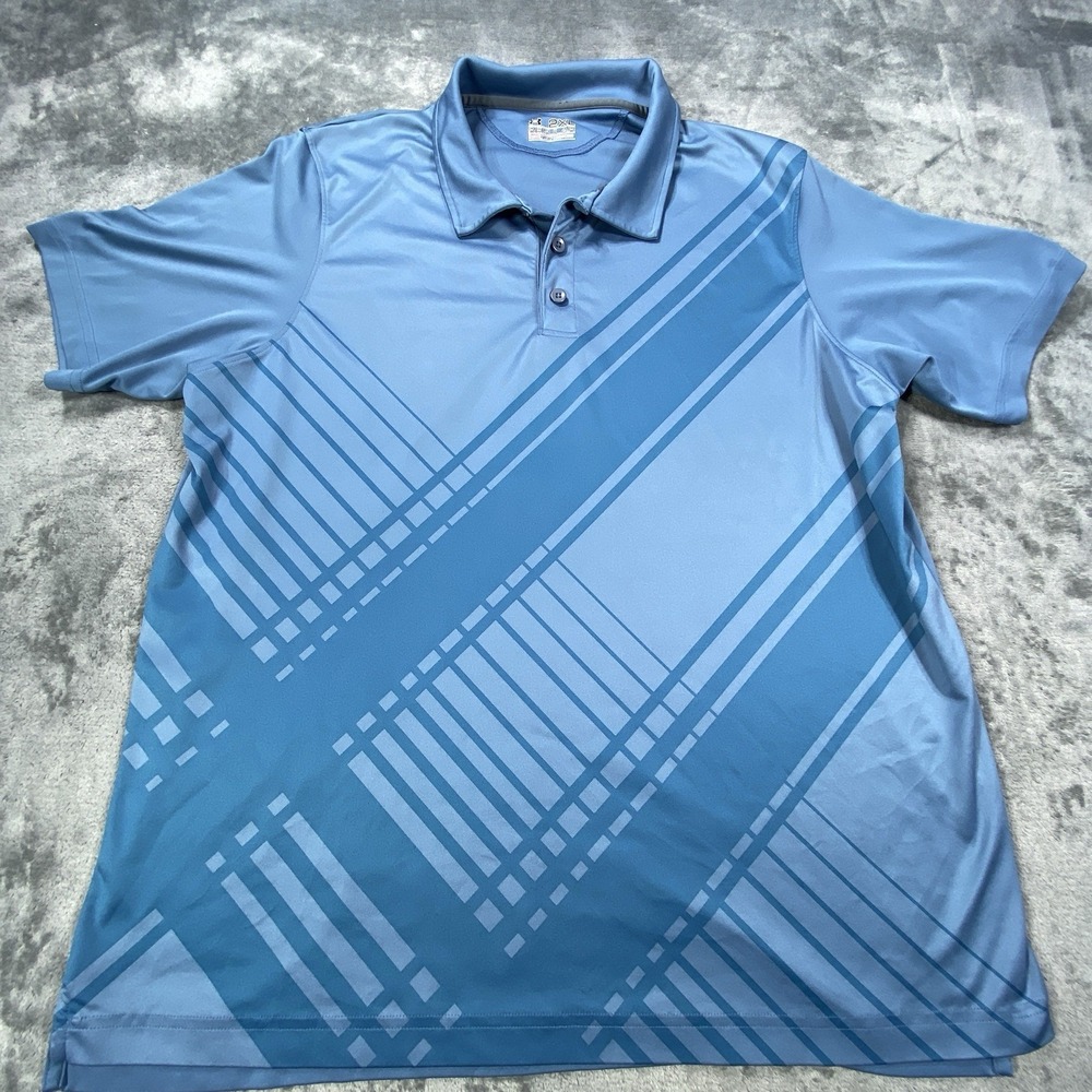 Under Armour Polo Shirt Mens 2XL Blue Stripe Heat Gear Regular Fit Golf Top Wick